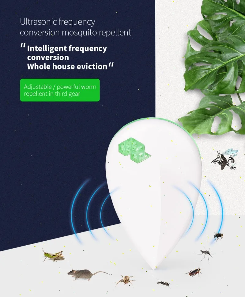 Repelente ultrasónico de mosquitos enchufable para interiores - Repelente multifuncional de insectos y roedores con luz nocturna LED - imagen 2