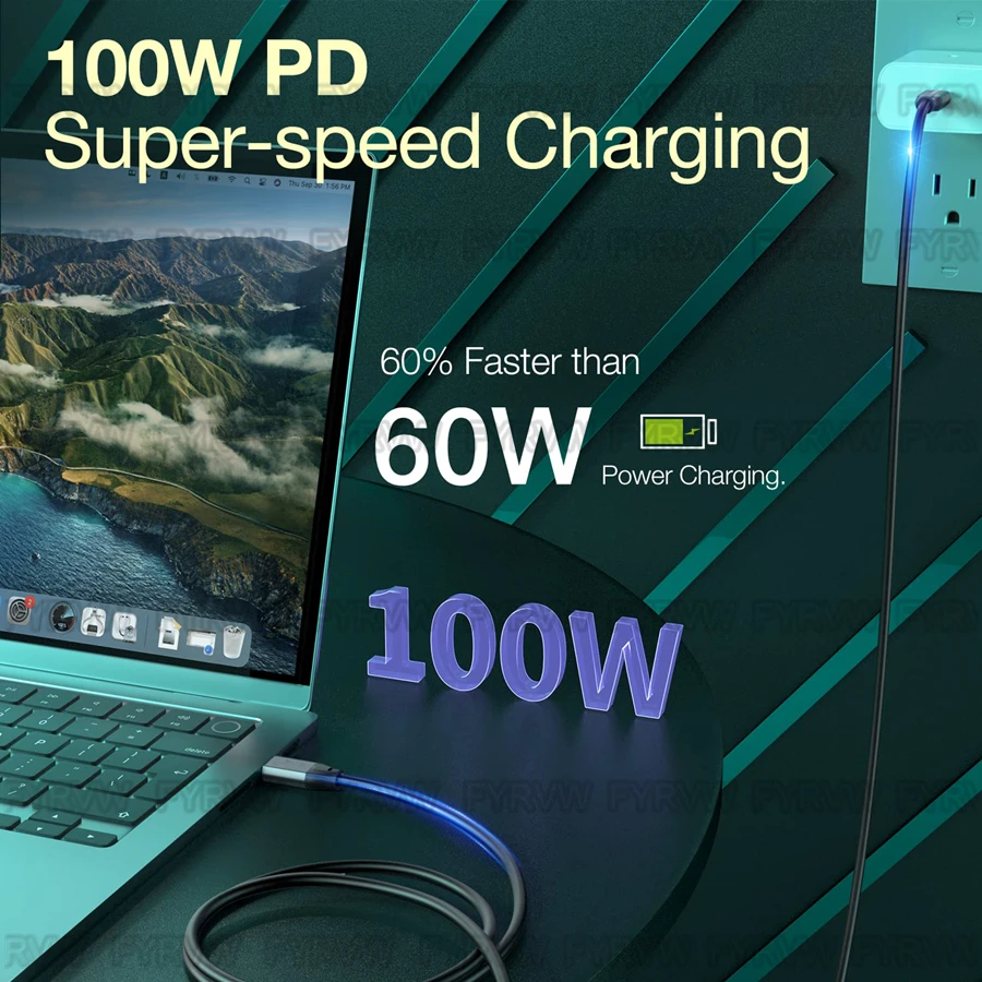 Cable USB-C Thunderbolt tipo C de 20Gbps, Cable rápido 4K Vidio tipo C 5A PD100W para Macbook Pro iPhone 15Pro USB3.2 Gen2 - imagen 4