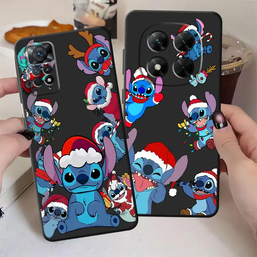 Funda bonita de Navidad Stitch para Xiaomi Redmi Note 9 10 11 12 Pro 12s 13 14 Pro Plus 7 8 9S 11s 10S funda de teléfono suave negra - imagen 3