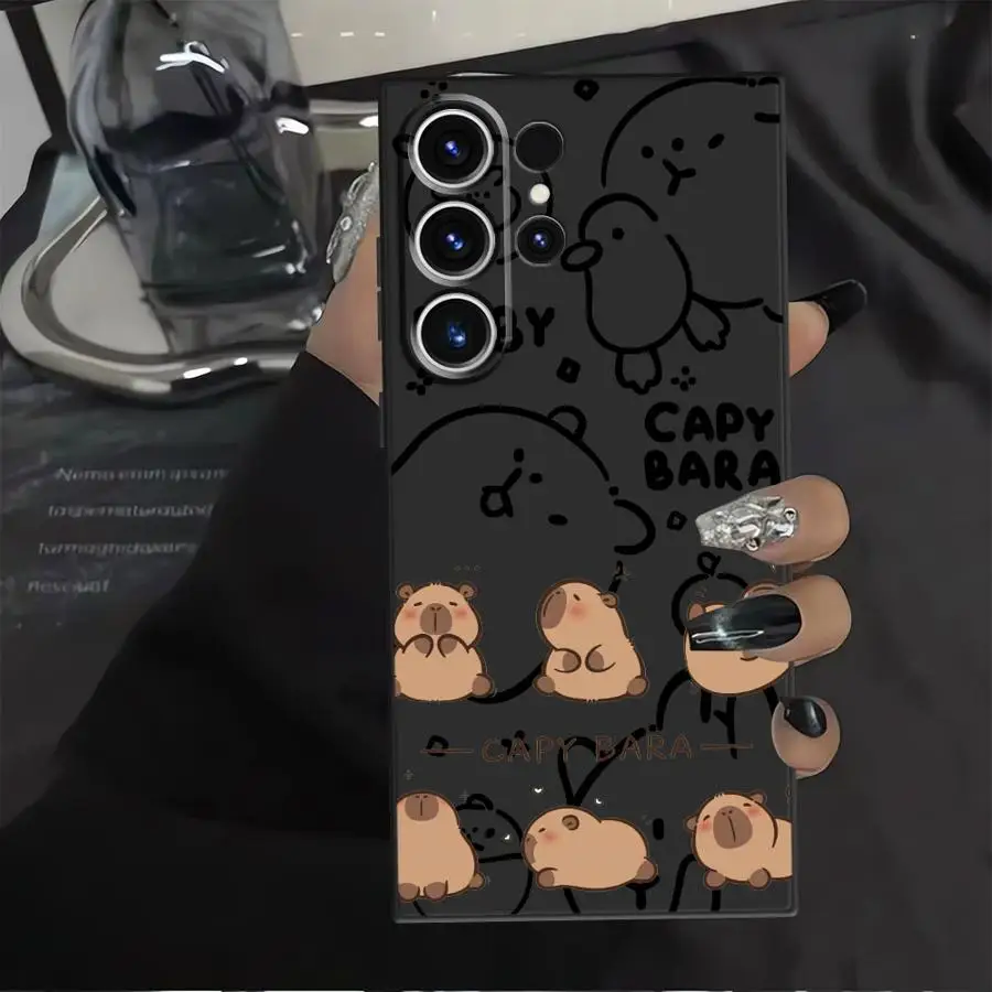 Funda de capibara de dibujos animados para Samsung Galaxy S20 S23 Ultra S21 FE S25 Edge S24 Plus, funda de teléfono suave negra - imagen 3