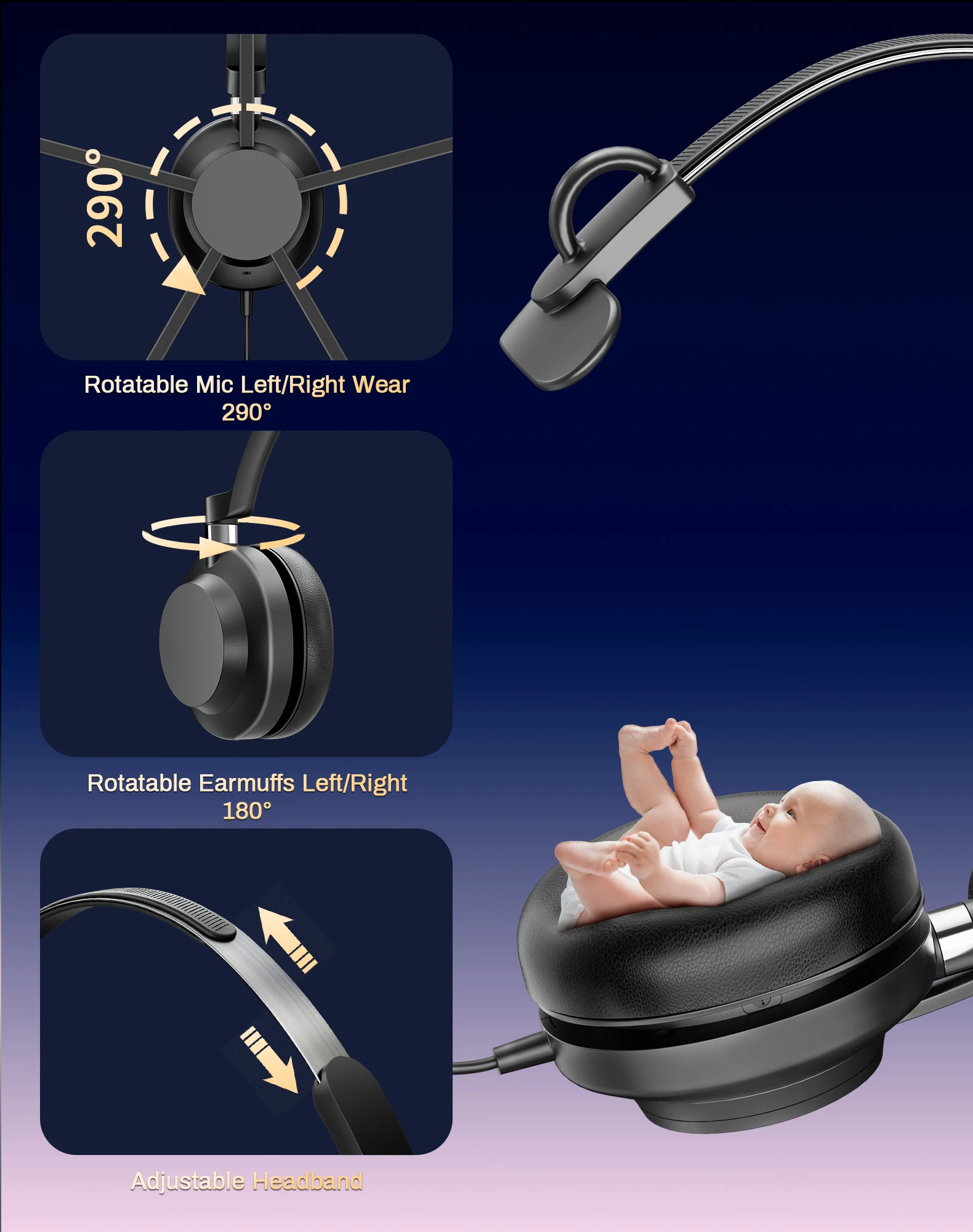 RownFusny R01S Auriculares USB con micrófono para PC portátil Reducción de ruido Auriculares con cable Control de volumen en línea Botón de respuesta de llamadas - imagen 4