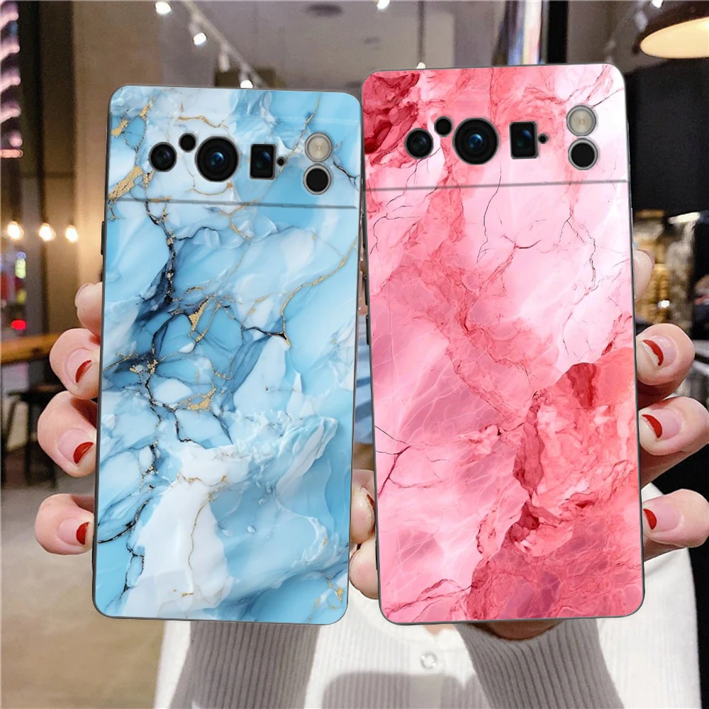 Funda de teléfono de mármol para Google pixel 9 8 7 6 Pro 8A 6A 7A 5G, funda negra de silicona a prueba de golpes - imagen 2