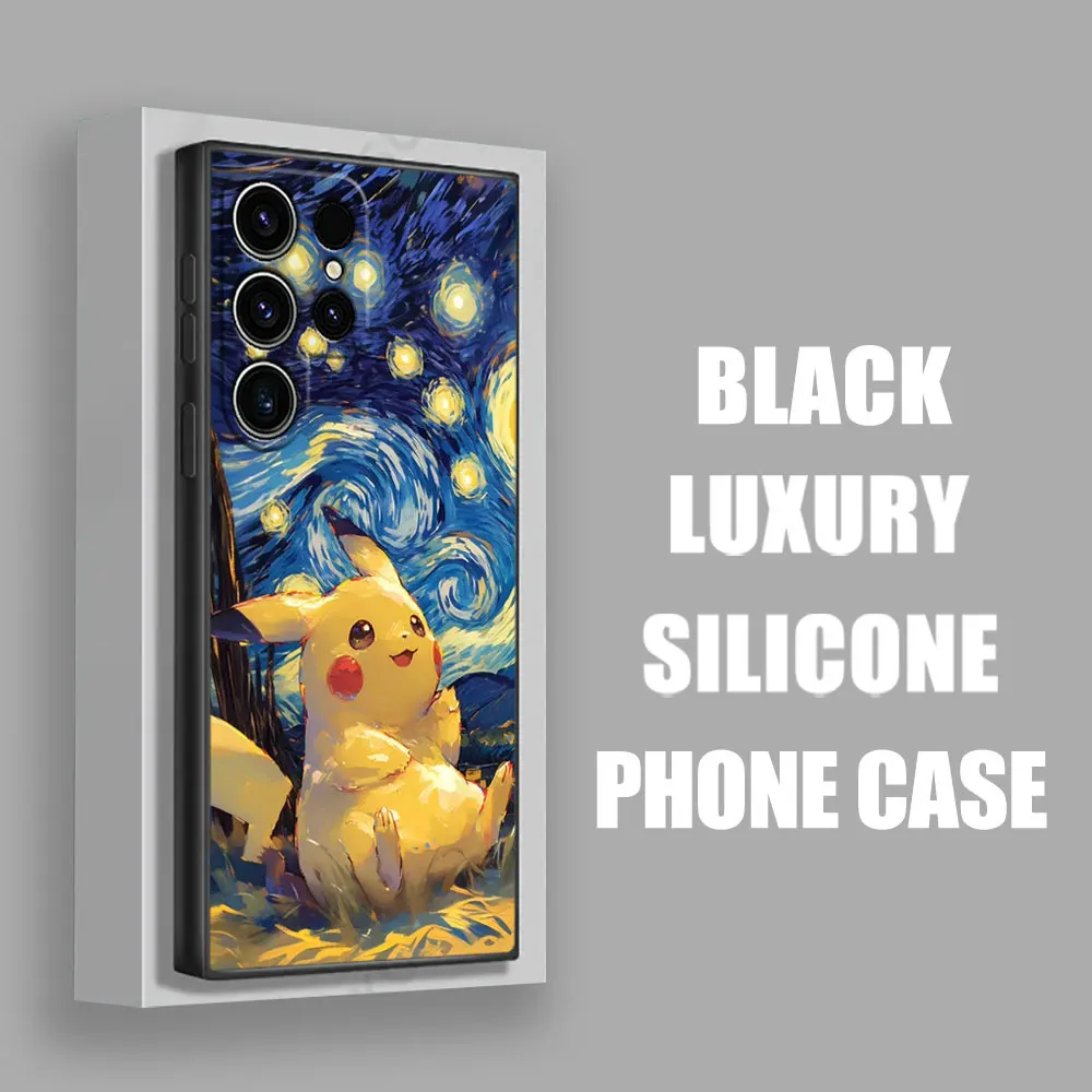 Pikachu Gengar Pokemons cielo estrellado suave S25 funda para Samsung Galaxy S24 S23 S20 S21 FE S22 S25 Ultra S10 Plus cubierta de teléfono negra - imagen 4