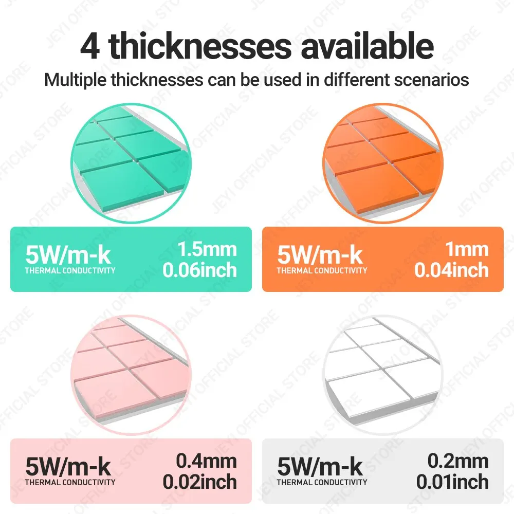 JEYI-Paquete de almohadillas térmicas de silicona conductoras, almohadilla térmica M.2 SSD NVMe NGFF para PC, disipador térmico para ordenador portátil/GPU/CPU/tarjeta gráfica LED, 100 unidades - imagen 2