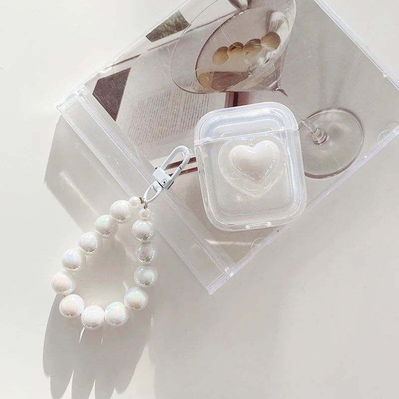 Funda Simple para auriculares con forma de corazón y perlas láser para AirPods Pro2, caja de carga para auriculares de tercera generación, funda protectora para Air Pods 2, llavero - imagen 3