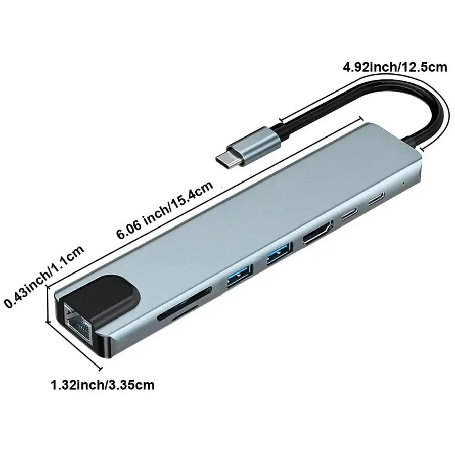 Hub USB tipo C 8 en 1, adaptador HDMI 3,1 a 4K con lector de tarjetas RJ45 SD/TF PD, carga rápida para MacBook, Notebook, ordenador portátil - imagen 2