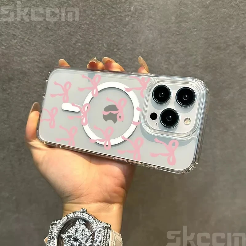 Funda magnética Magsafe con lazo Adorable para iPhone 17 Pro Max 16 15 14 13 12 11 XR XS 16 Plus, cubierta dura transparente con carga inalámbrica - imagen 4