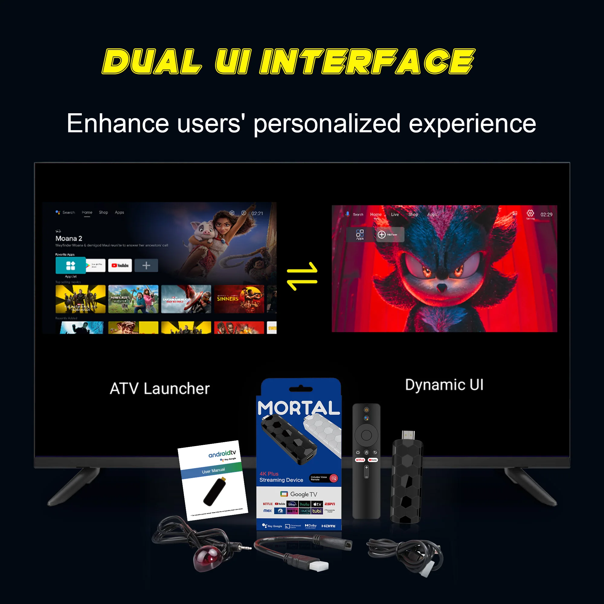 R3 + Mini TV Stick interfaz de doble UI Android 16 ATV Ram 8GB Rom 128GB RK3518 Wifi 6 Control remoto por voz transmisión Global TV Box - imagen 3