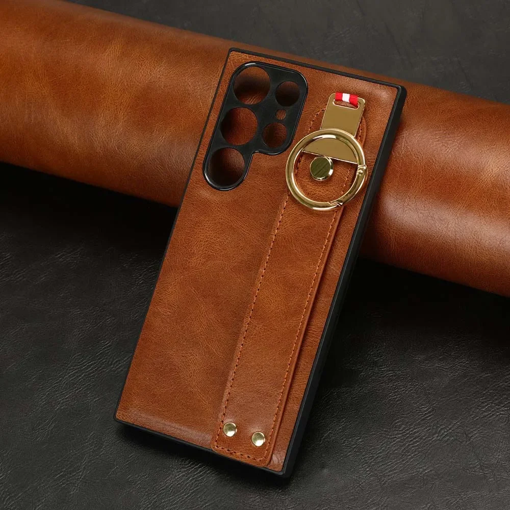 Funda para Samasung Galaxy S25 S24 S23 S22 Plus Ultra 5G PU soporte de cuero soporte de pulsera cubierta completa para cámara carcasa abridor de botellas - imagen 3
