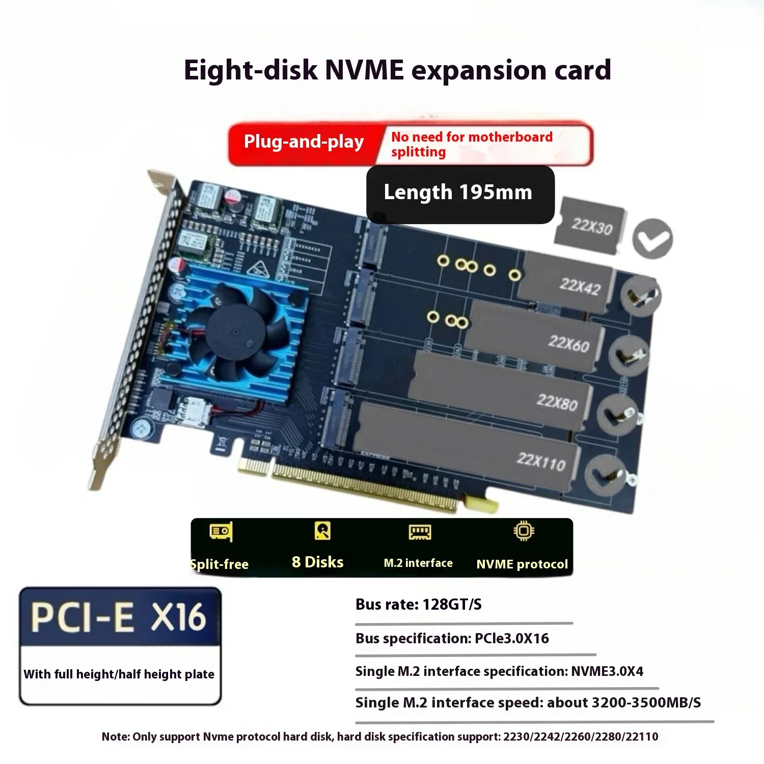 PLX8749 unidad libre, placa principal libre dividida 8 disco m.2 de altura completa, tarjeta de expansión - imagen 2
