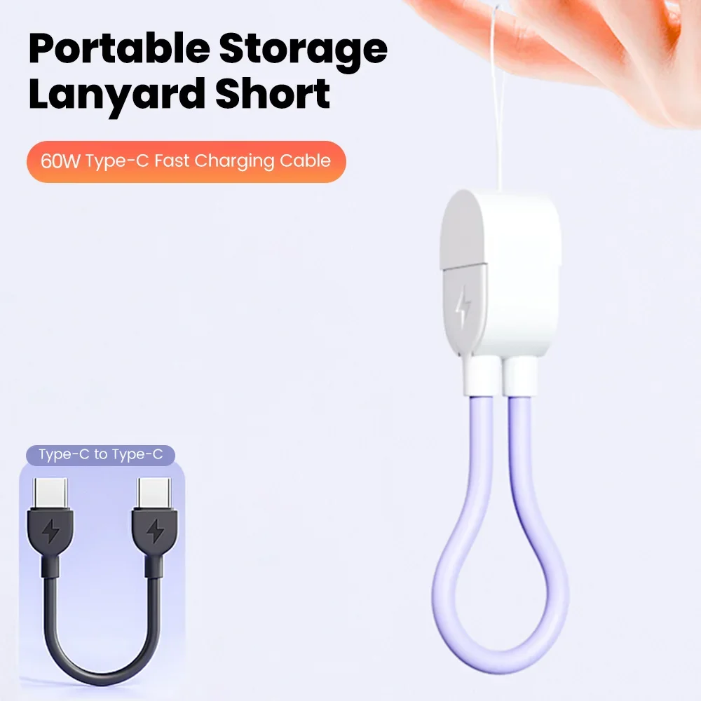 Cable corto con llavero de 60W, Cable de carga rápida tipo C a tipo C para banco de energía, Cable de datos USB C para Samsung Huawei tipo C, Cable de 16CM - imagen 5