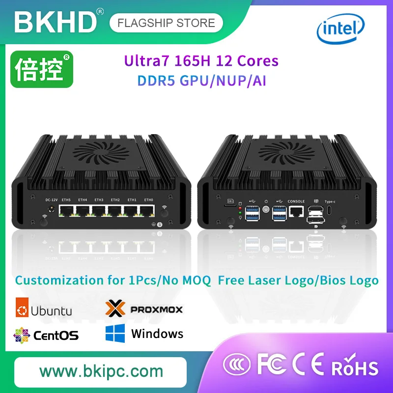 BKHD fábrica Mini enrutador Ultra7 165H 135H 155H 185H 12 núcleos 6 * RJ45 4G WIFI GPU NUP Ai Proxmox PVE personalización para 1 Uds/sin cantidad mínima de pedido - imagen 2