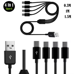 USB2.0 macho a tipo C 1 a 4 puertos tipo C Y divisor Cable de fecha de carga múltiple para teléfono inteligente tableta 30cm 100cm 150cm
