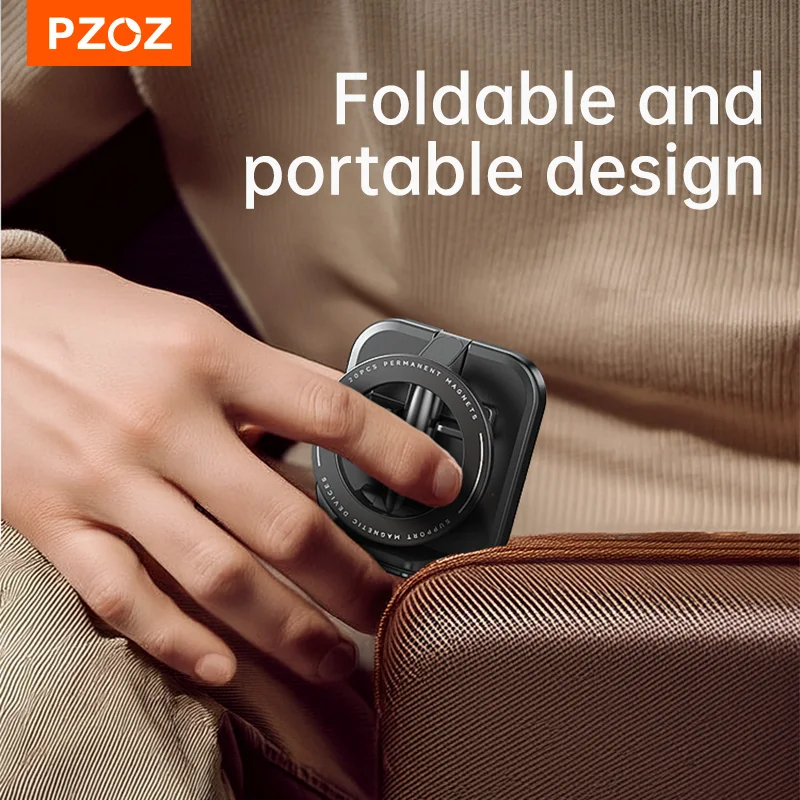 Soporte plegable para teléfono de coche de aleación PZOZ para MagSafe 360 ° Soporte magnético ajustable para montaje en coche para iPhone 15 14 13 12 Pro Max - imagen 3