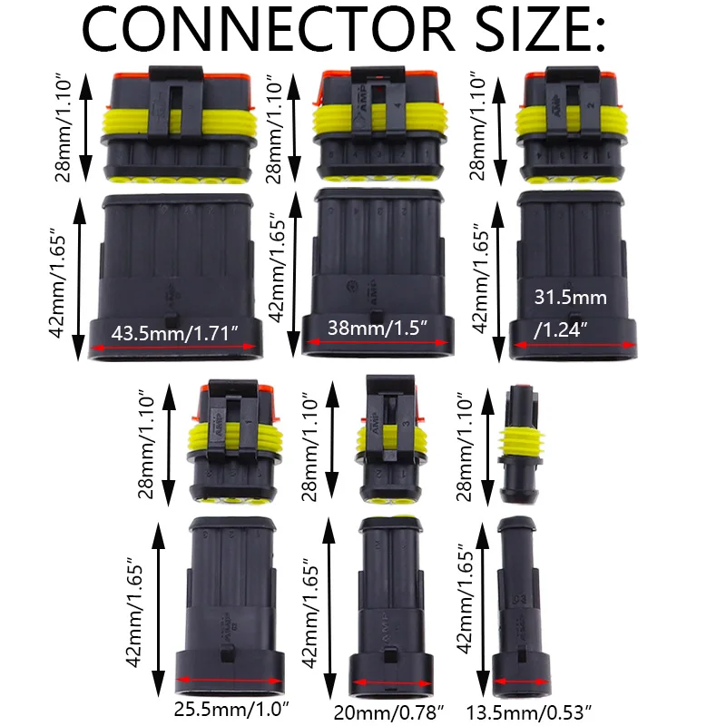 Kit de 2-5 juegos de 2 pines, 1/2/3/4/5/6 pines Way AMP, enchufe súper sellado a prueba de agua para conector impermeable de coche con cables, sin cables - imagen 5
