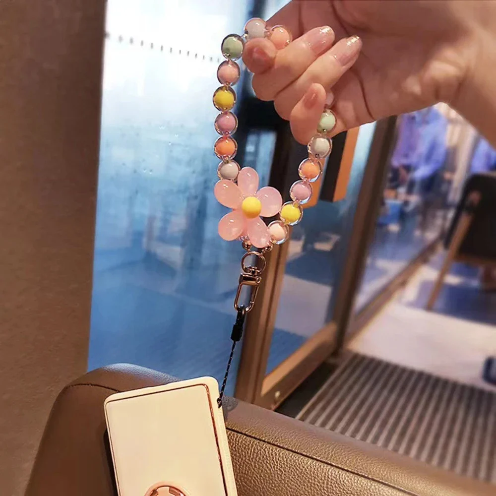 Cordón antipérdida para teléfono, colgante de muñeca corta con llave, colgante de cuentas redondas de macarrón colorido, cadena de mano para mujer, cordón para teléfono móvil - imagen 4
