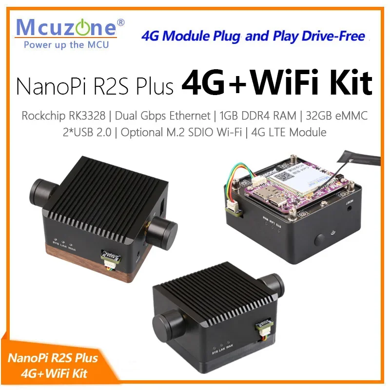 Kit NanoPi R2S Plus 4G y WiFi, RK3328 openwrt Ubuntu 1GB DDR y 32G eMMC