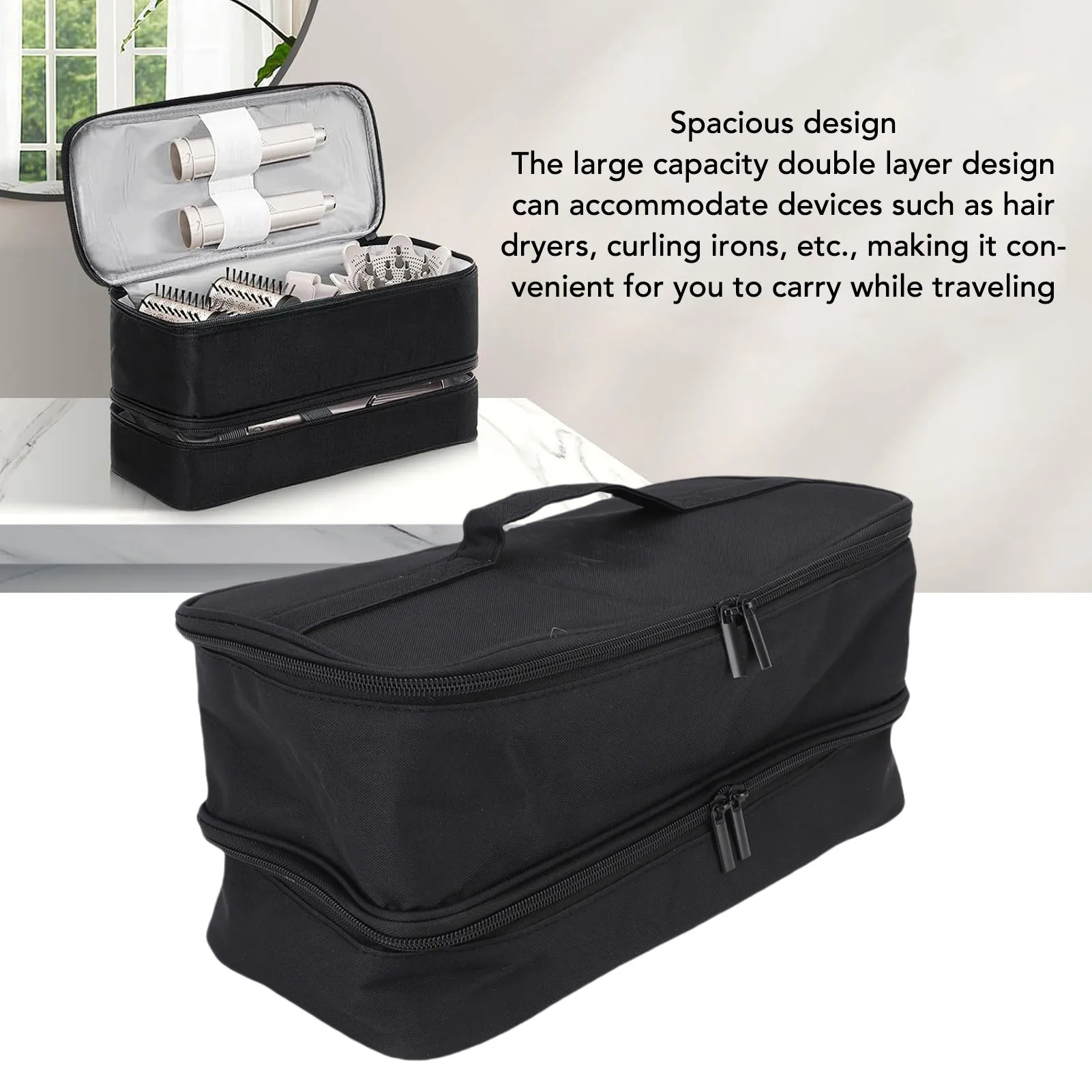 Estuche de transporte de doble capa Estuche de transporte de doble capa Bolsa organizadora de herramientas de secador de pelo portátil Bolsa de almacenamiento de viaje de gran capacidad - imagen 3