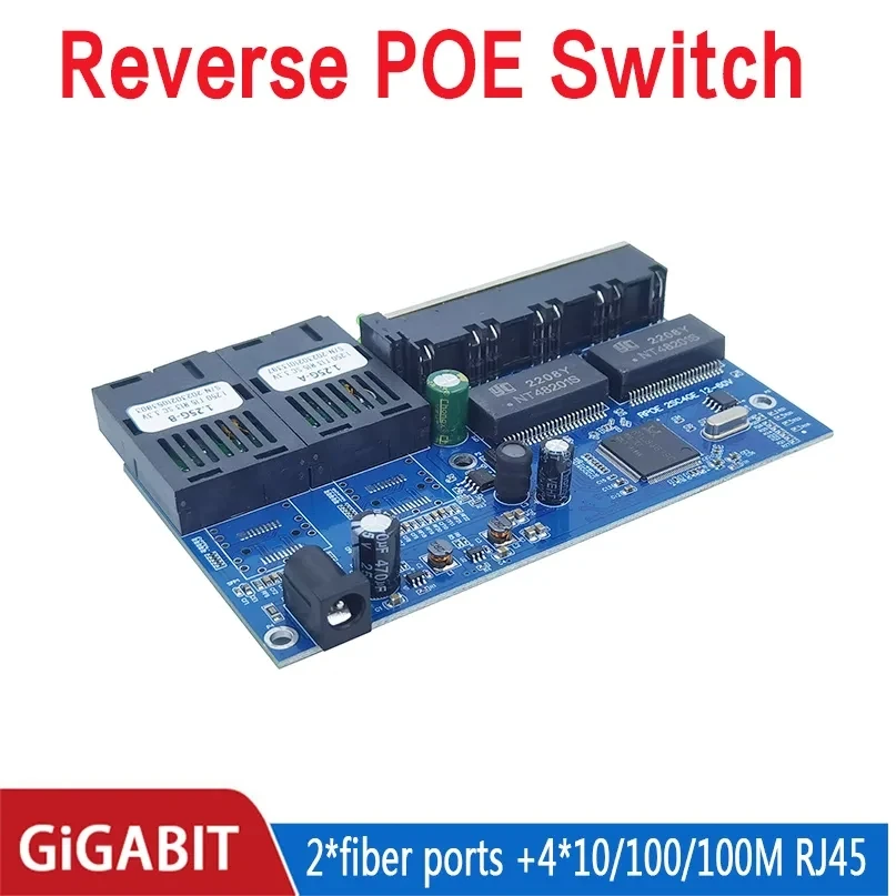 Conmutador POE inverso 4RJ45 2 fibra 2F4GE Gigabit Ethernet convertidor de medios puerto UTP de fibra óptica 10/100/1000M PCBA - imagen 2