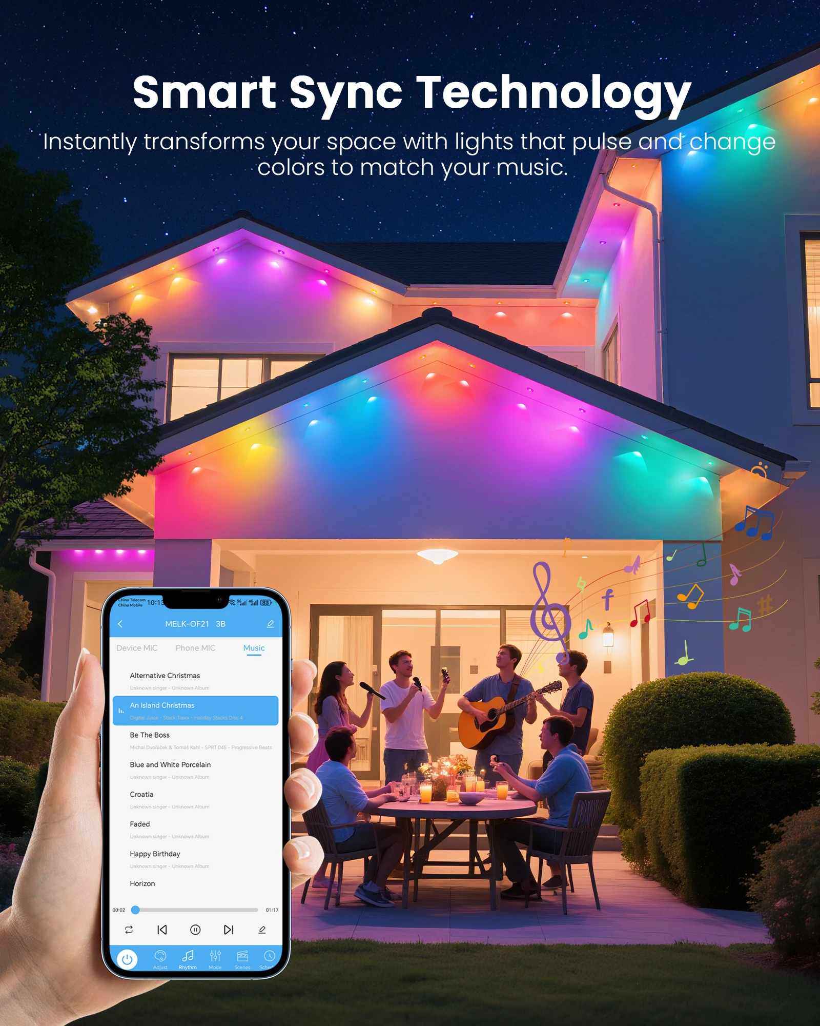 50FT 18LED luces LED permanentes para exteriores luces LED impermeables inteligentes RGBIC cadena de luces sincronización de música temporizador DIY escena iluminación de vacaciones - imagen 5