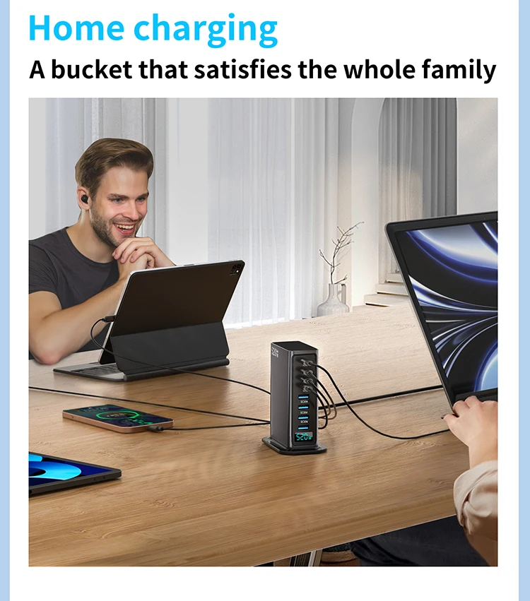 Nuevo cargador de escritorio 520W GaN 8 puertos 4 USB C 4 USB-A PD 100W cargador rápido Hub USB tipo C estación de carga de energía para teléfono móvil - imagen 3