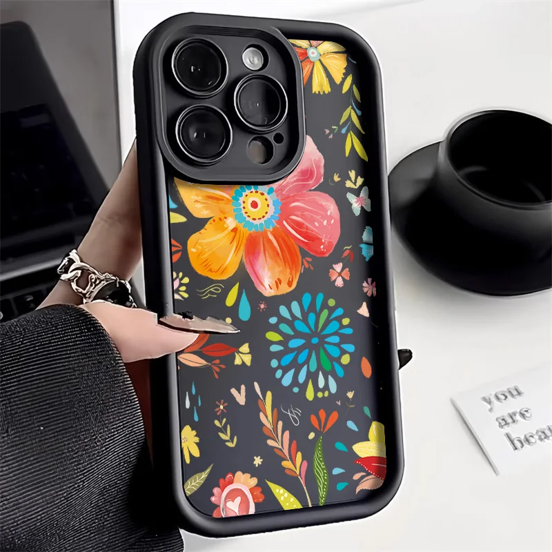 Funda de teléfono de flores para iPhone 13, 11, 15 Pro Max, 14 Plus, 12, XR, X, XS, 7, 8, SE, 13pro, 15pro, Funda de silicona líquida de Color sólido - imagen 2