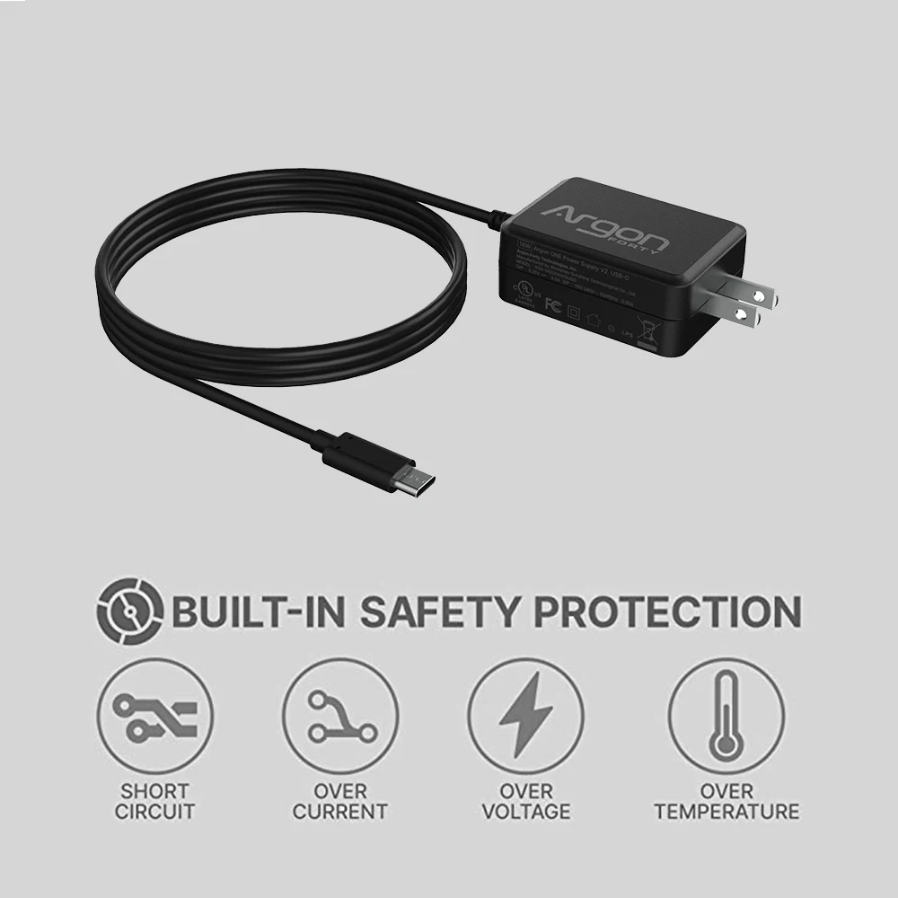 Fuente de alimentación USB Argon ONE, adaptador de corriente de 18 vatios, 5,25 V, 3.5A, cargador de interfaz tipo C para Raspberry Pi 4 B - imagen 2