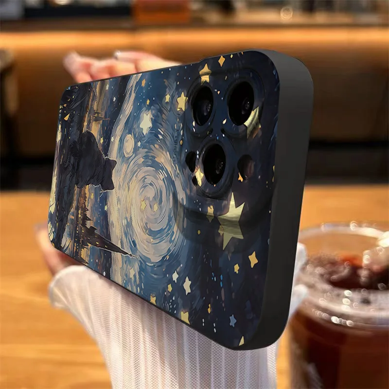 Funda de teléfono con diseño de gato y cielo estrellado para Xiaomi Redmi Note 14 13 12 Pro Plus 5G 12S 11S 11 10S Redmi 12 13C, funda de parachoques a prueba de golpes - imagen 2