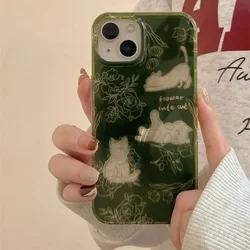 Funda iPhone Antigolpes Diseño Gato Boceto Verde Plumas Suave