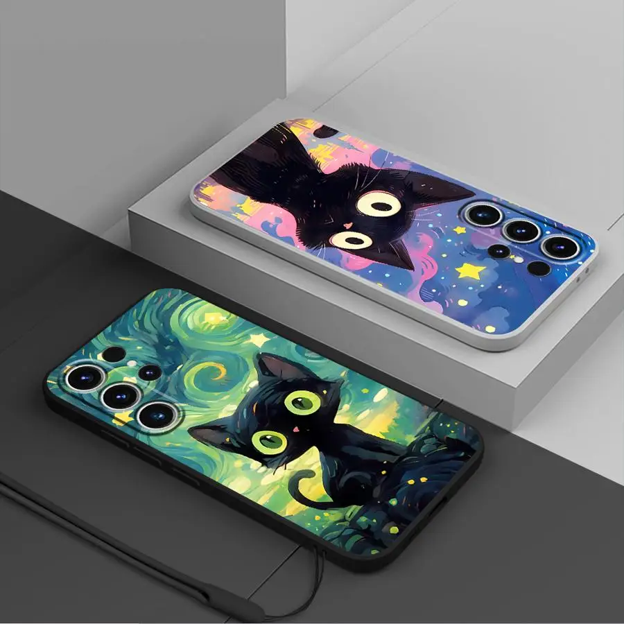 Funda de teléfono suave para Samsung Galaxy S21 Plus S25 Edge S20 S23 Note 20 10 Ultra S24 FE S22 Ultra Van Gogh Art Cat - imagen 4
