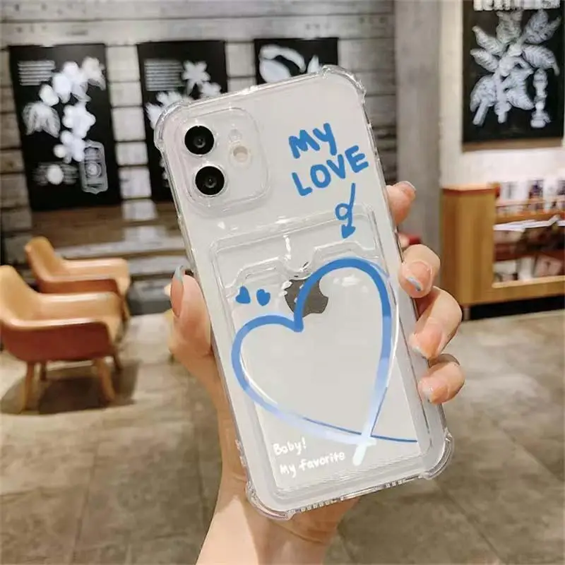 Love Heart-Funda de silicona transparente para IPhone, carcasa suave con ranura para tarjetas, 15 Pro Max, 14, 13, 11, 12 Mini, 6, 7, 8 Plus, X, XS, XR - imagen 2