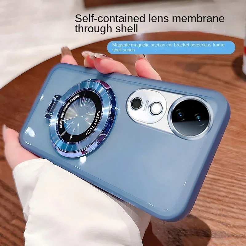Funda de teléfono magnética Magsafe con soporte transparente a prueba de golpes para Vivo V40 V29 S19 s20 Pro 40 Lite, funda protectora para cámara de carga inalámbrica