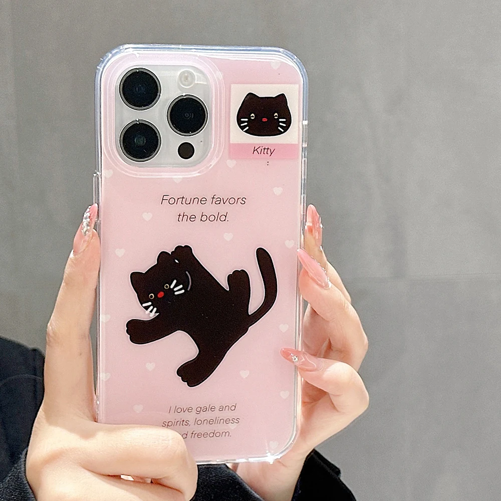 Funda de teléfono con diseño de gato de dibujos animados para iPhone 14 Pro 11 13 12 15 16 Pro Max, funda protectora de silicona suave brillante IMD a prueba de golpes - imagen 3