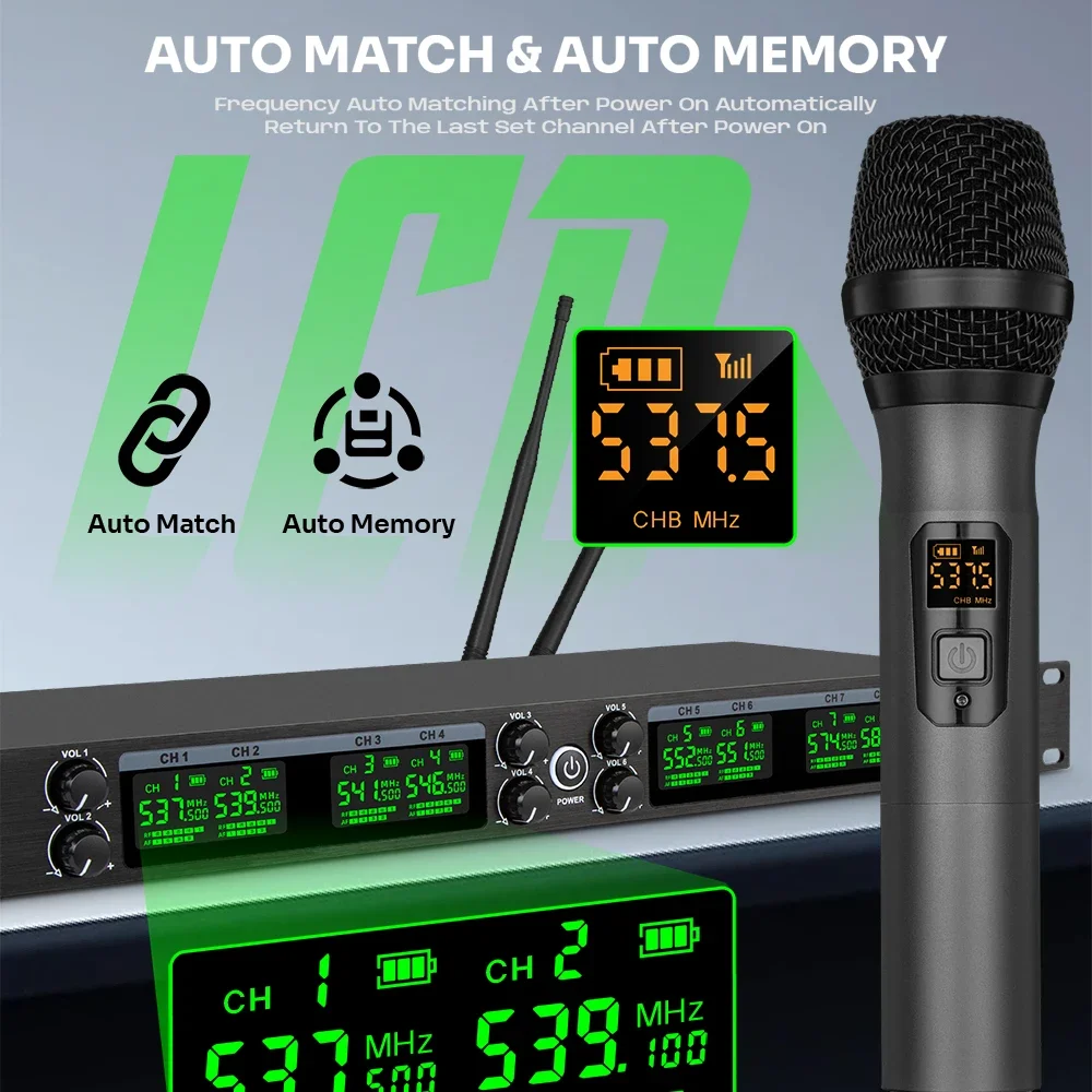 Micrófono inalámbrico UHF de 8 canales puesta en escena DGNOG U801 juego de micrófono inalámbrico profesional de mano dinámico para Karaoke de Iglesia - imagen 3