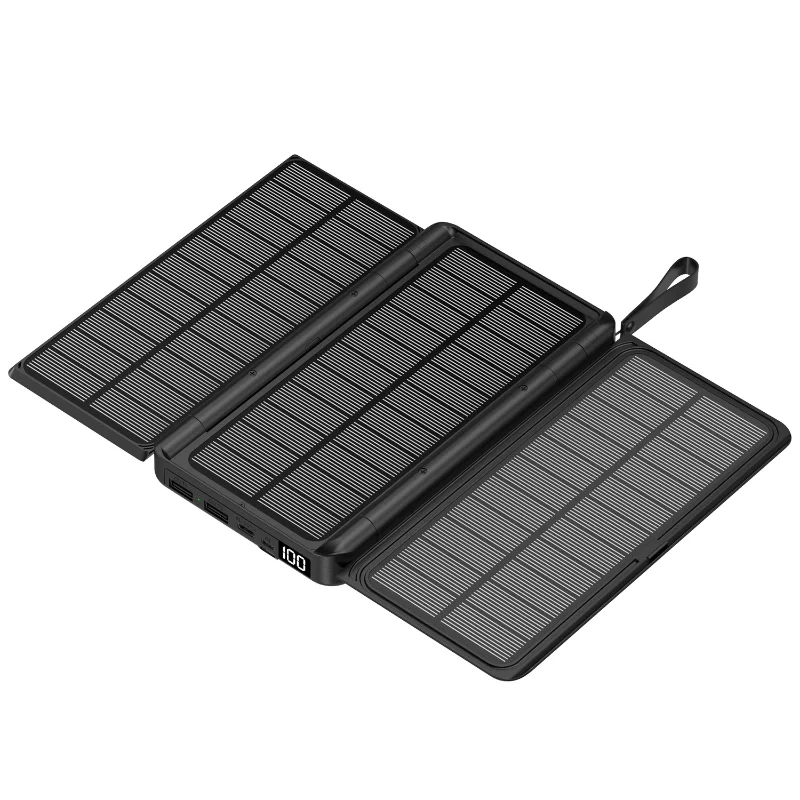 Banco de energía Solar plegable, cargador inalámbrico Qi, 3 paneles solares, para IPhone 15, 14, 13, Huawei, Xiaomi, 20000mAh - imagen 3