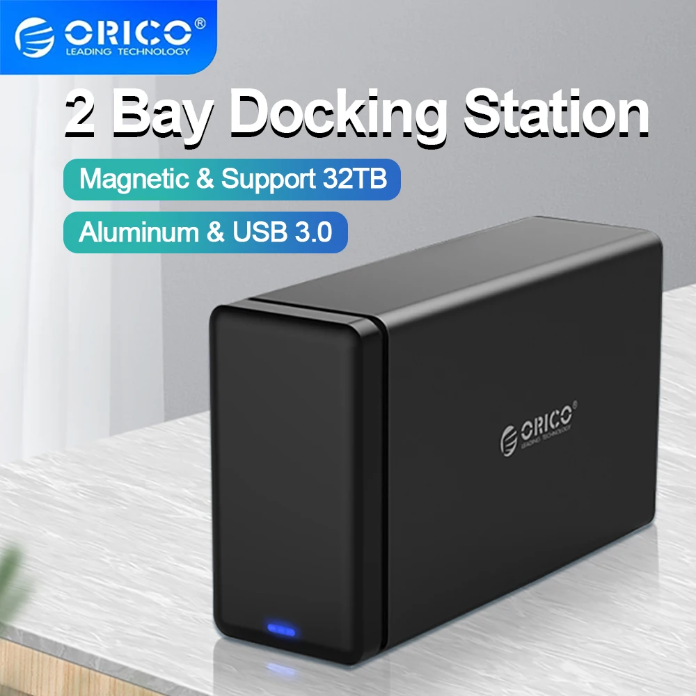ORICO-carcasa de aluminio para disco duro serie 2, estación de acoplamiento para HDD de 3,5 pulgadas, USB3.0, adaptador de corriente UASP de 48W, funda para HDD de 32TB