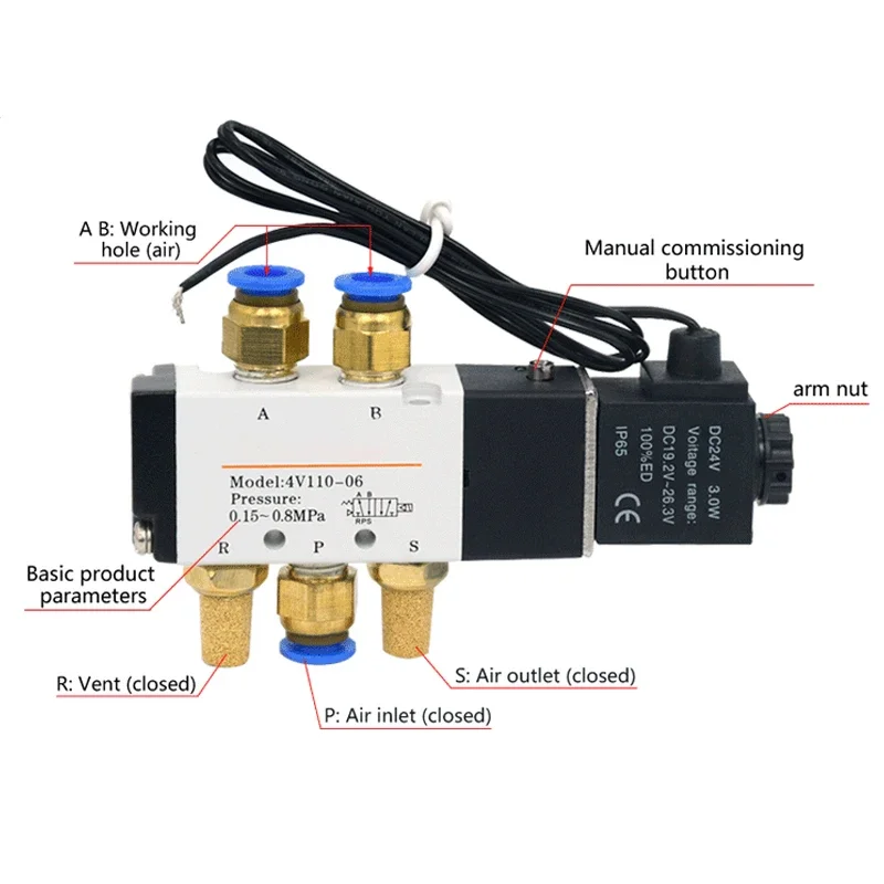Válvula Solenoide de combinación multidireccional, estación de colector 4V110-06, DC12V, 24V, AC220V, con accesorios, 5 puertos, 2 posiciones - imagen 4