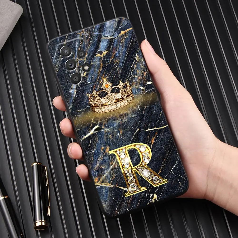 Funda con letra inicial R Q T Galaxy A53 5G, carcasa trasera a la moda con corona de mármol para Samsung A54, A52, A51, A71, A73, A72, A41, A42, A32, A33 - imagen 2