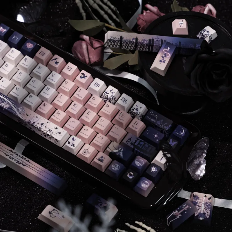 Teclas Death Hymn, teclas de punto de personalización de dibujos animados de Anime, perfil de cereza, Material PBT, teclas de teclado mecánico, 140 teclas - imagen 3