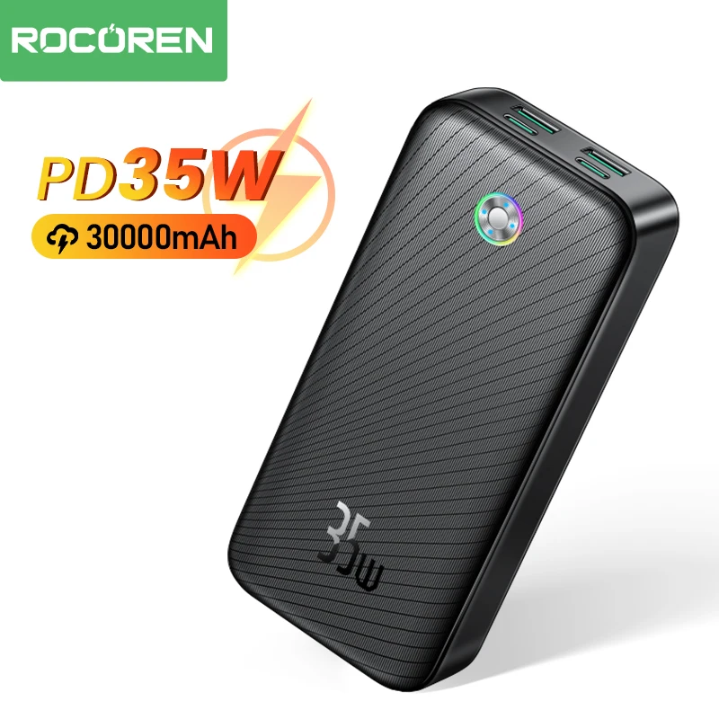 Rocoren 30000mAh PD 35W banco de energía portátil de carga rápida para iPhone 17 Pro Max Xiaomi 15 30000 mAh batería externa