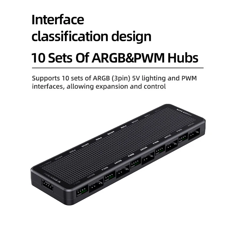 Coolcirc HC-10P Controlador de concentrador ARGB y PWM 2 en 1, 1 a 10 puertos, montaje magnético, para sistema de iluminación y refrigeración de ventilador con cubierta de PC - imagen 3
