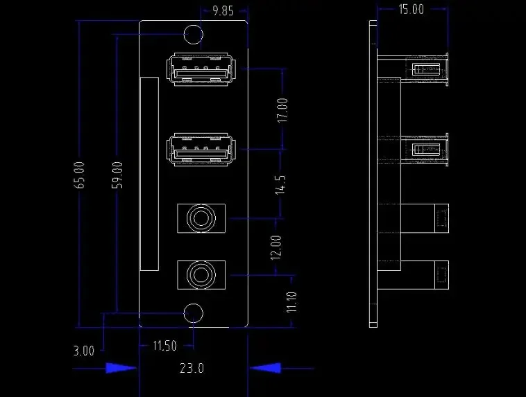 50cm 2 puertos Dual USB 2,0 9 pines 3,5mm HD Audio soporte interfaz placa base Cable de extensión chasis Panel frontal 65x23mm - imagen 3