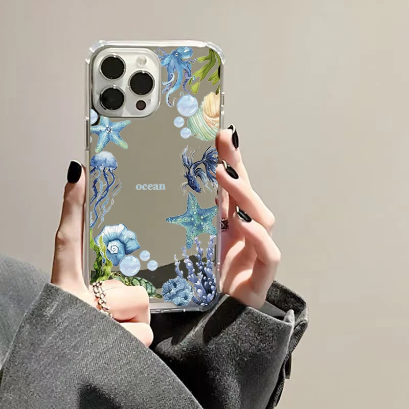 Funda con diseño de sol y cóctel de frutas de verano para iPhone 16 15 14 13 12 11 Pro Max XS X XR 7 8 Plus SE, funda a prueba de golpes con espejo de maquillaje - imagen 2