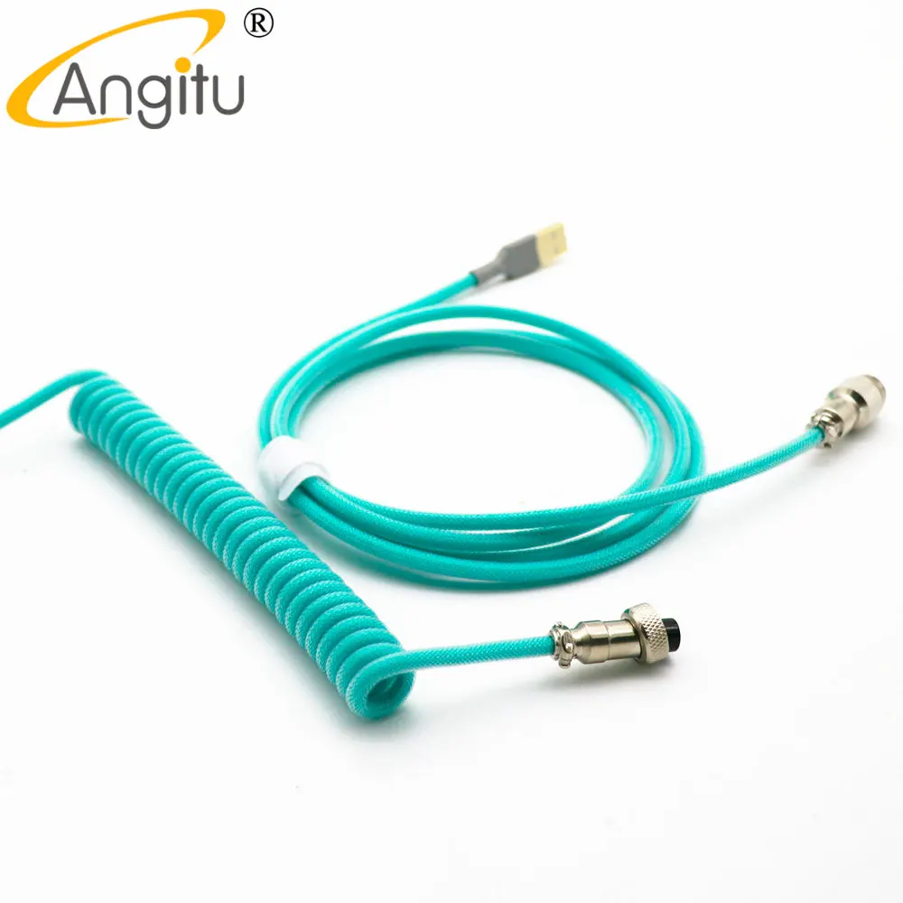 Angitu-Cable USB en espiral para teclado mecánico personalizado, Cable USB tipo C/Micro/Mini, carga rápida con aviador GX16 - imagen 5