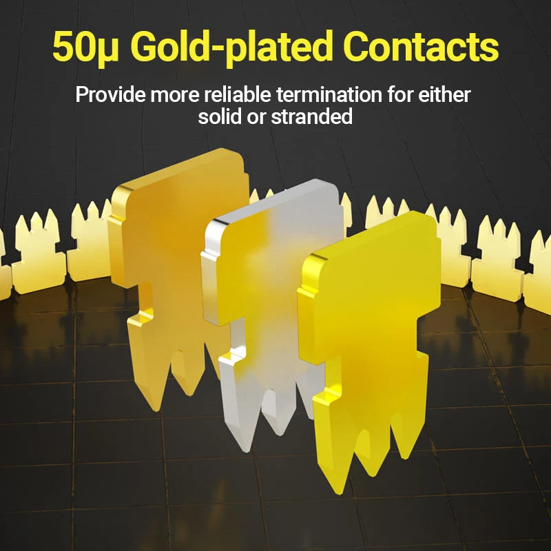 Hoolnx Cat7 RJ45 Conectores de paso 3 clavijas CAT6A 50U chapado en oro Conector modular de paso blindado de 2 piezas para cable FTP/STP - imagen 3