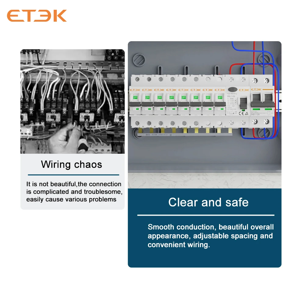 Barra colectora eléctrica de cobre ETEK, 1P/2P, tipo Pin/horquilla, 12 vías, 8 vías, 6 vías para terminales de peinado de conector MCB 63A EKBB1 - imagen 2