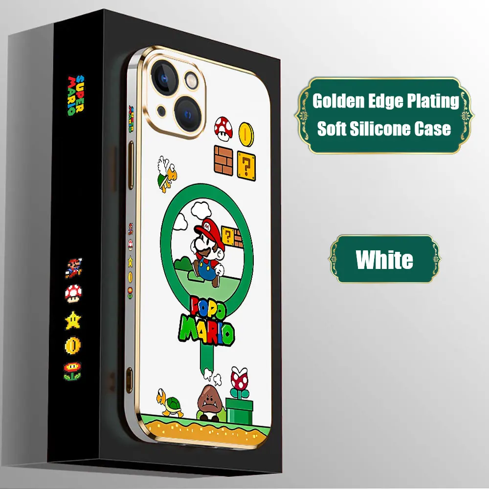 Funda de dibujos animados s-super m-mario Bros para iPhone, 15, 14 Pro Max, 13, 12 Mini, 11, 7, 8 Pro, XSMax, X, XR, SE, Funda de teléfono chapada de lujo - imagen 2