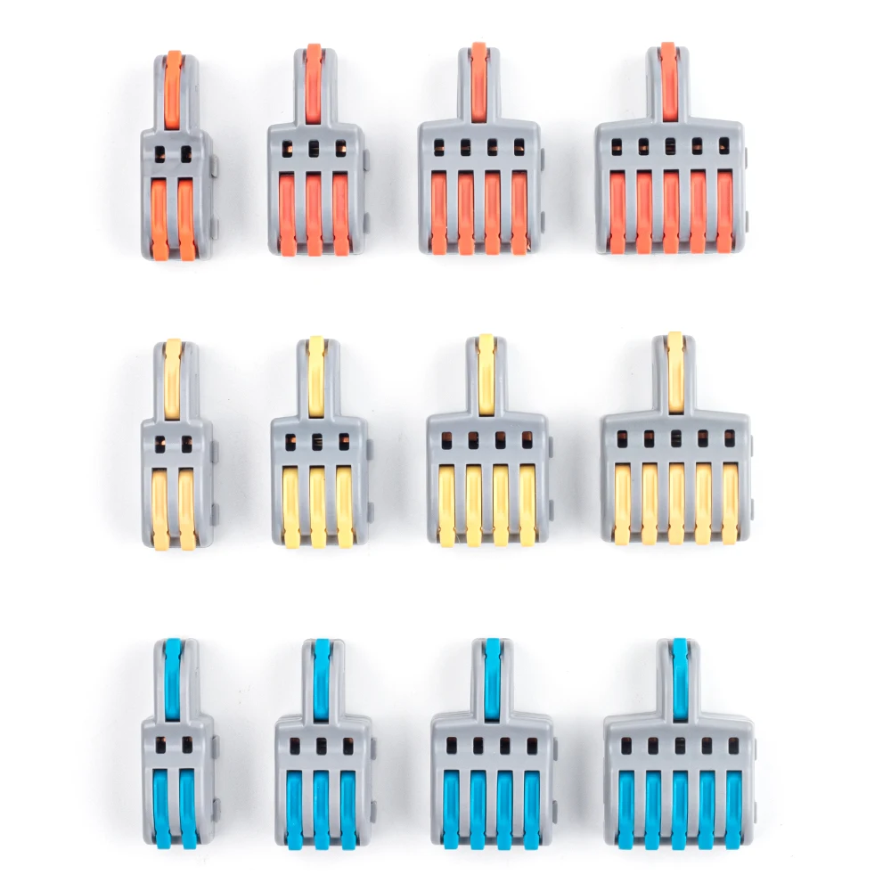 Mini conector compacto de empalme rápido, palanca naranja/amarilla/azul, bloque de terminales de empuje para conexión eléctrica, 1 en 2/3/4/5 salidas