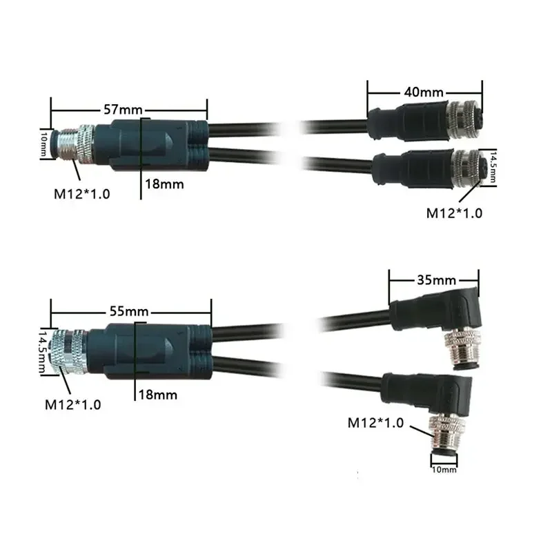 Conector de Cable M12 tipo Y, divisor de Cable de conexión de 4, 5 Y 8 pines, grado Industrial, 250V, 22AWG, blindado, impermeable - imagen 2