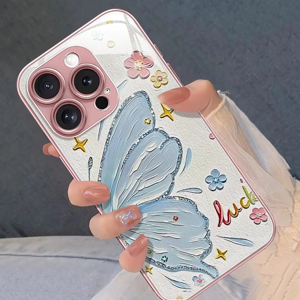 Funda de teléfono de vidrio templado para iPhone 17 13 11 16 14 15 Pro Max 12 17 Air 16E XR X Xs 7 8 Plus Funda de mariposa a prueba de golpes - imagen 4